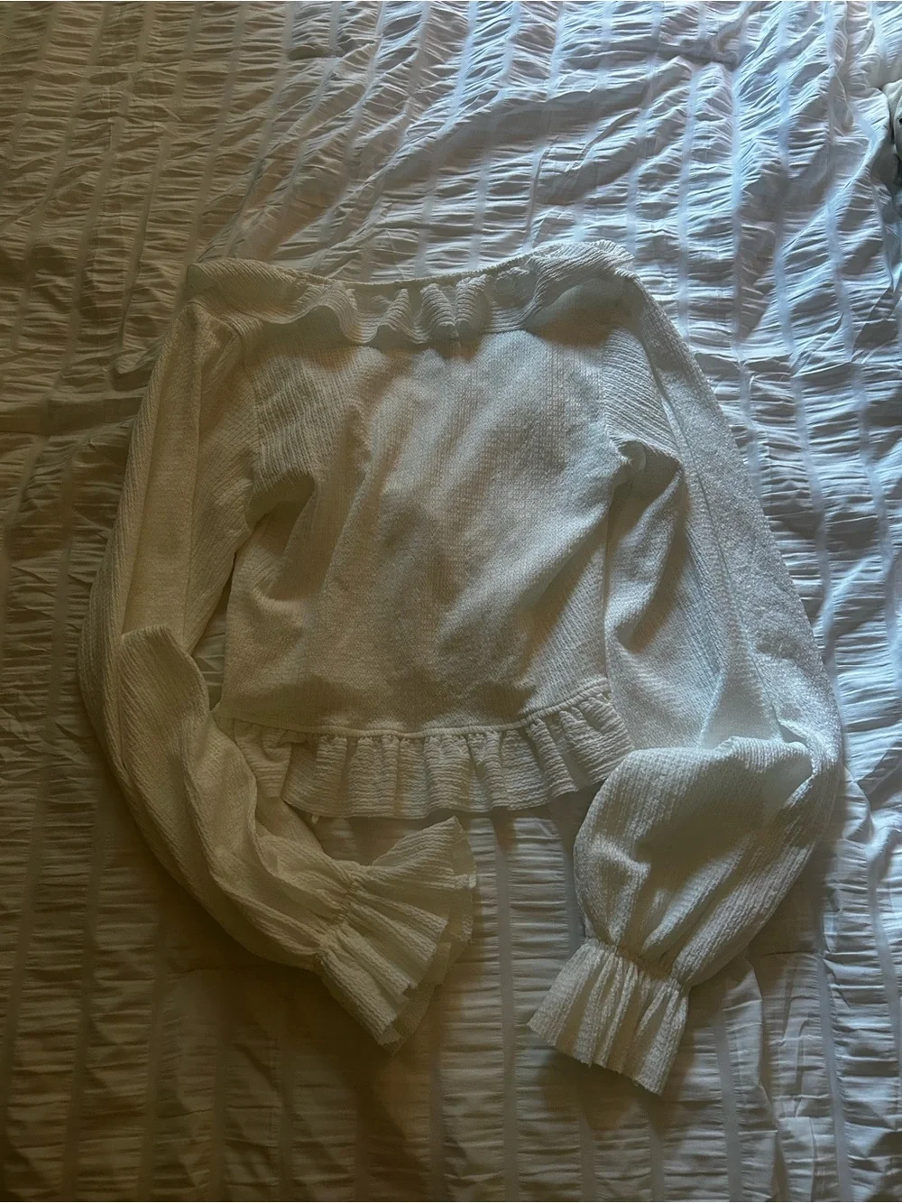 Zara White Ruffle Tie-Front Blouse